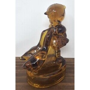 Vintage 60's L.E. Smith Amber Glass Hummel Goose Girl Heavy Statue Figurine 6"